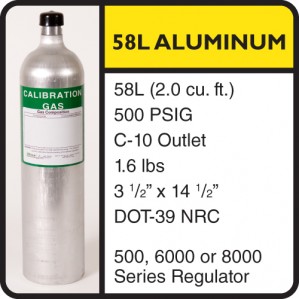 25 PPM Hydrogen Sulfide, 100 PPM Carbon Monoxide, 0.35% (25% LEL) Pentane, 18% Oxygen, Balance Nitrogen - 58L