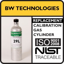 BW Technologies CG-Q34-4JK Replacement - 25 PPM Hydrogen Sulfide, 100 PPM Carbon Monoxide, 1.25% CH4 (50% LEL Pentane Simulant), 18% Oxygen, Balance Nitrogen (29L)