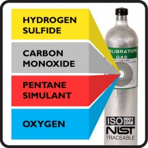 4 Gas Mix: Hydrogen Sulfide, Carbon Monoxide, Pentane Simulant, Oxygen, Balance Nitrogen