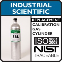 Industrial Scientific 1810-6807 Replacement Gas for Ventix MX4 - 25 PPM H2S, 5 PPM SO2, 25% LEL Methane, 19% O2, Balance Nitrogen (58L)